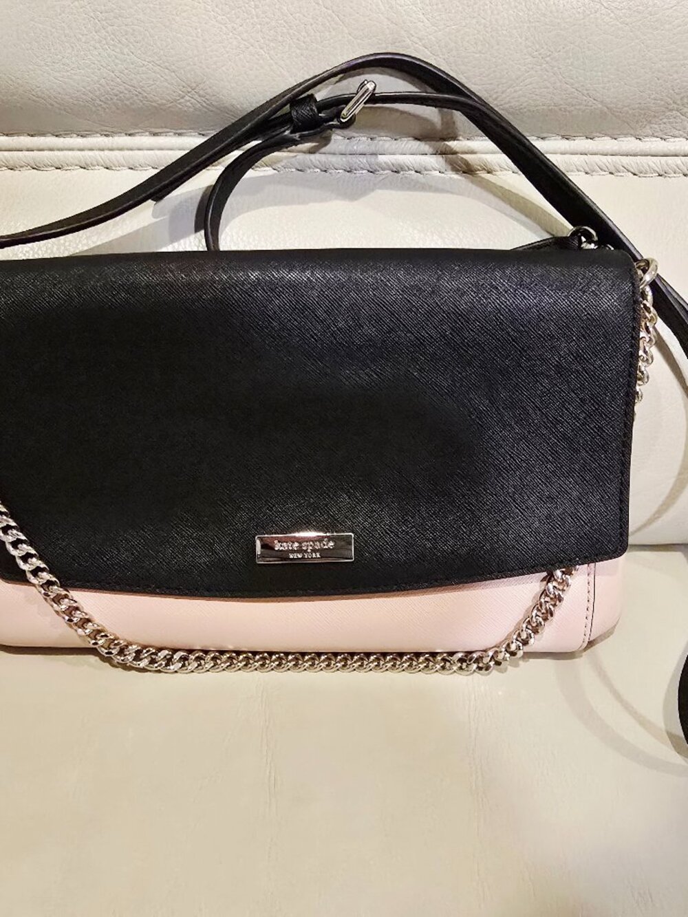 Kate Spade Laurel Way Greer convertible crossbody bag in the Warm Vellum/Black